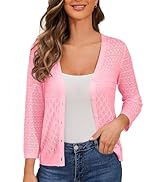 OPREXO Women's Lightweight Crochet Cardigan 3/4 Sleeve